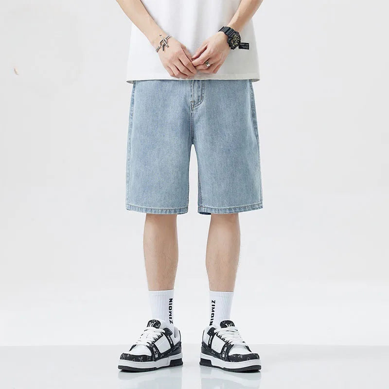 2025 New Korean Style Vintage Men's Jeans Summer Loose Male Wide Leg Knee Length Shorts New Washed Fashion Short Denim Pants