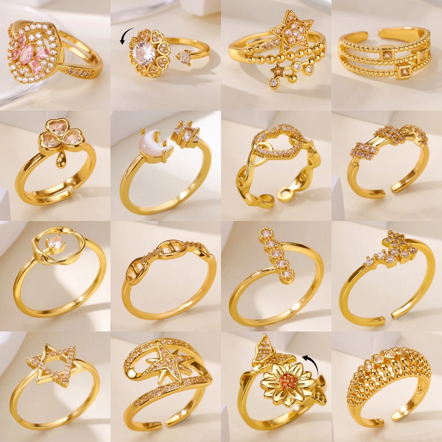 Geometric Hollow Anillos For Women Gold Color Star Rings Fashion Tiny Sparkling Zirconia Ring Party Elegant Punk Jewelry Gifts