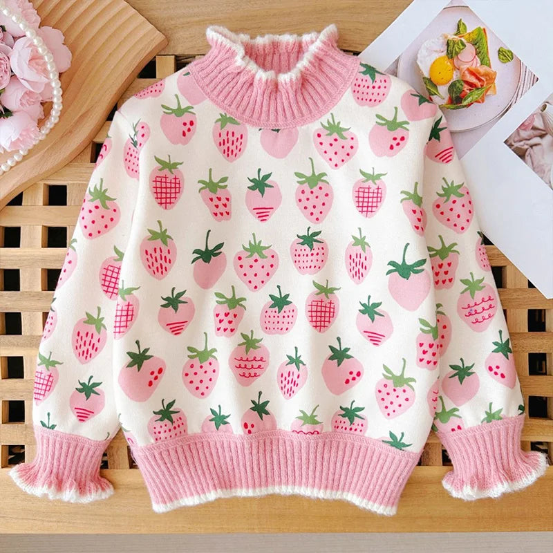 Girls' Sweater Autumn/Winter New Thickened Fashion Children's Knitted Sweater Girls' Top Sweet and Cute
