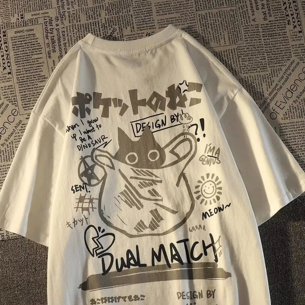 Japanese Retro Cat Cartoon T-Shirt