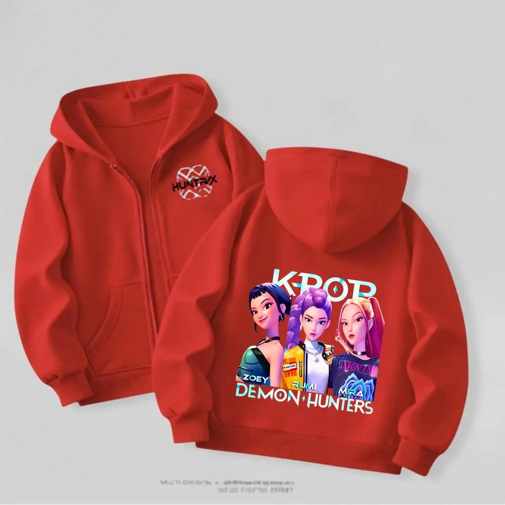 Kpop Demon Hunters Girls Hooded Jacket Spring New Kids Clothing Casual Cartoon Outerwear Children's Clothes Fashion Coats Thin