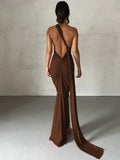 Hugcitar Sexy Maxi Dress WomenOne Shoulder Backless Adjustable Scarf