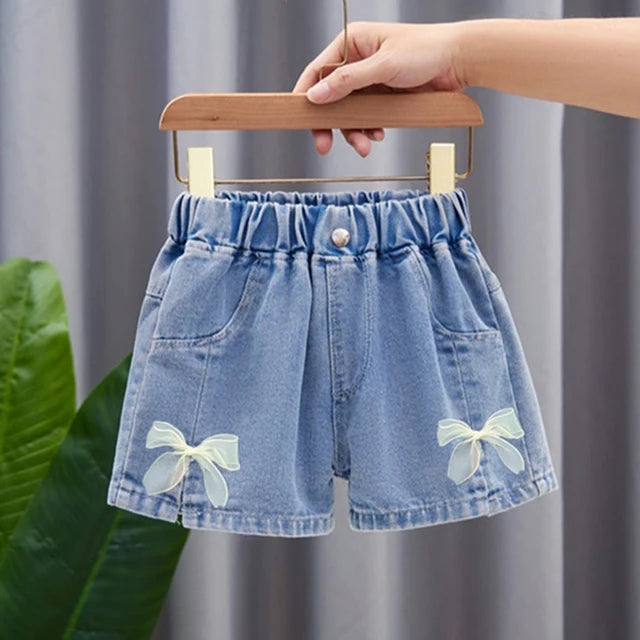 Summer Kid Girls' A-line Shaped Denim Shorts Korean Fashion Hot Pants New Children's Jeans 3-12Year Young Girls' Shorts Jeans