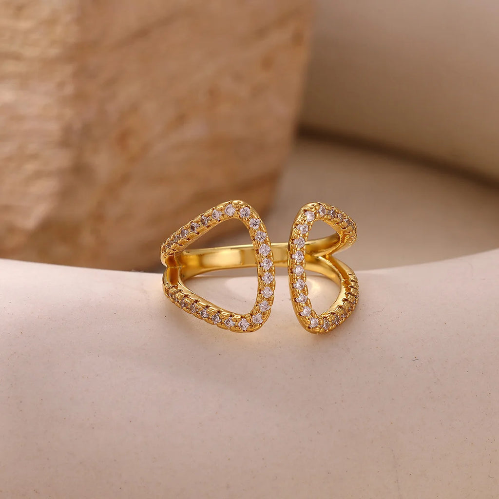 Shiny Rhinestone Ring For Women Party Gold Color Fashion Double Layer Zircon Anillos Geometric Jewelry Accessories 2026 New Gift