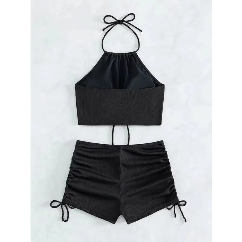Solid Color Halter Neck Bikini Separate Swimwear Women's Sexy Strapless Top for Beach Vacation Hot Spring Summer Swimwear
