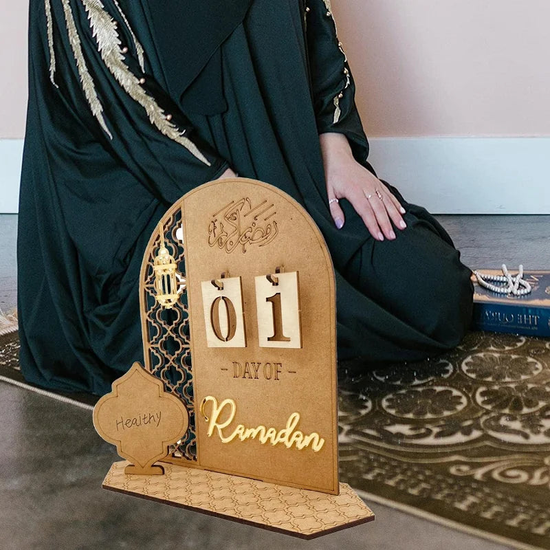 DIY Wooden Eid Countdown Calendar 2026 Ramadan Craft Ornament Easy To Install Home Party Decoration Islamic Festival Gift Set