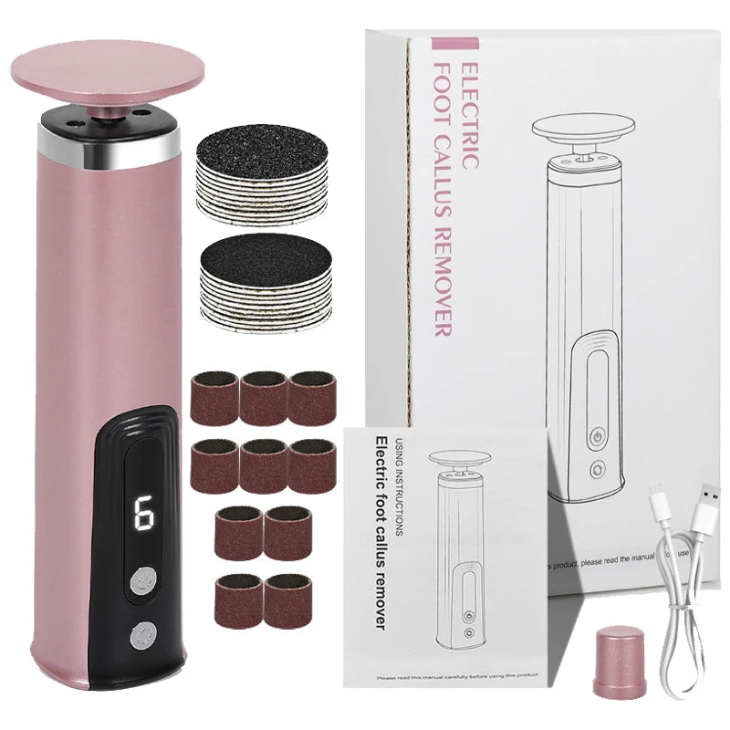 USB Rechargeable Wireless Electric Foot File Cuticle Callus Remover Machine Pedicure Tools Foot Heel Care Tool With Sandpaper