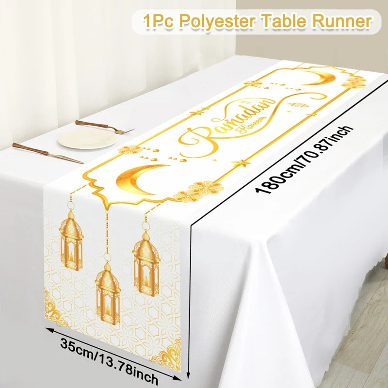 Eid Mubarak Table Runner Ramadan Tablecovers Ramadan Kareem Decoration for Home 2026 Islamic Muslim Party Eid Al Adha Gifts