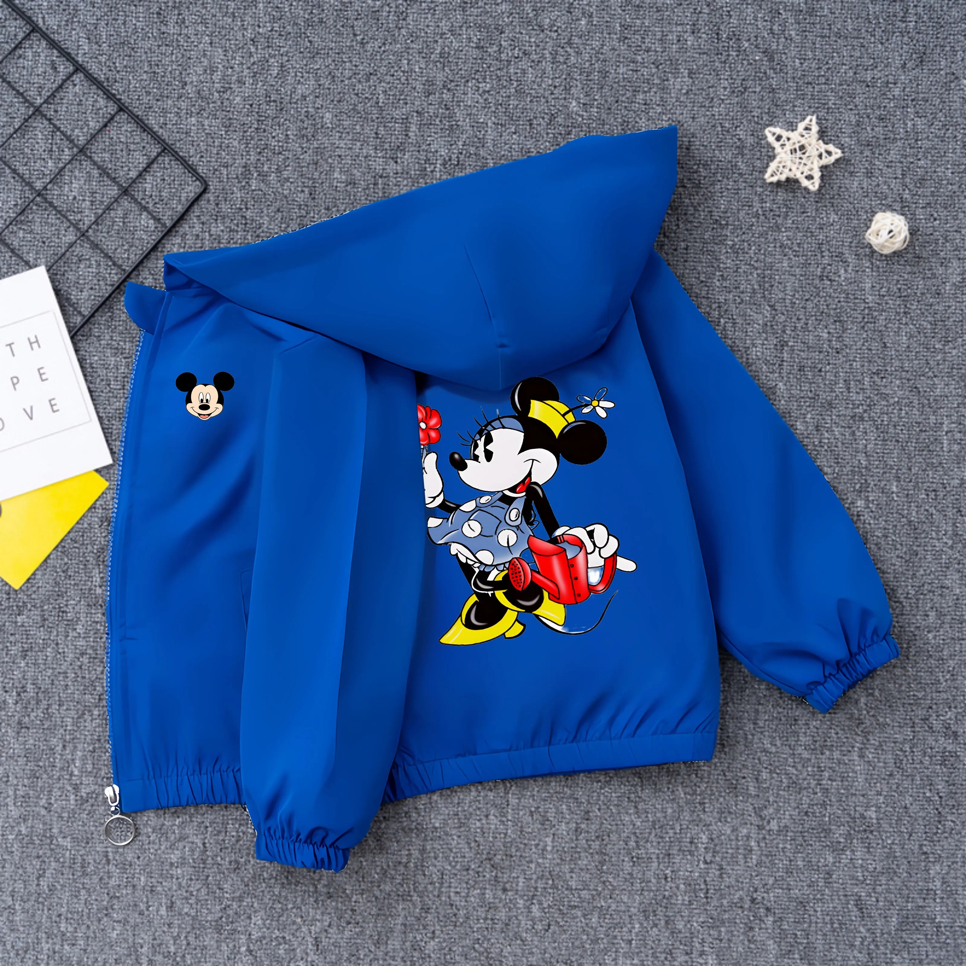 Minnie Mickey Mouse Kids Windbreaker Jacket Spring Autumn Fashion Cartoon Print Coat for Boys Girls Teen Outerwear
