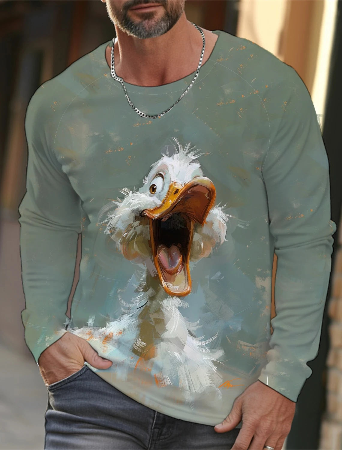 Funny 3D Animal Print Mens T Shirt Hip Hop Trend Harajuku Street Clothes Autumn Loose Top Fashion Cotton Long Sleeve T-shirt Men