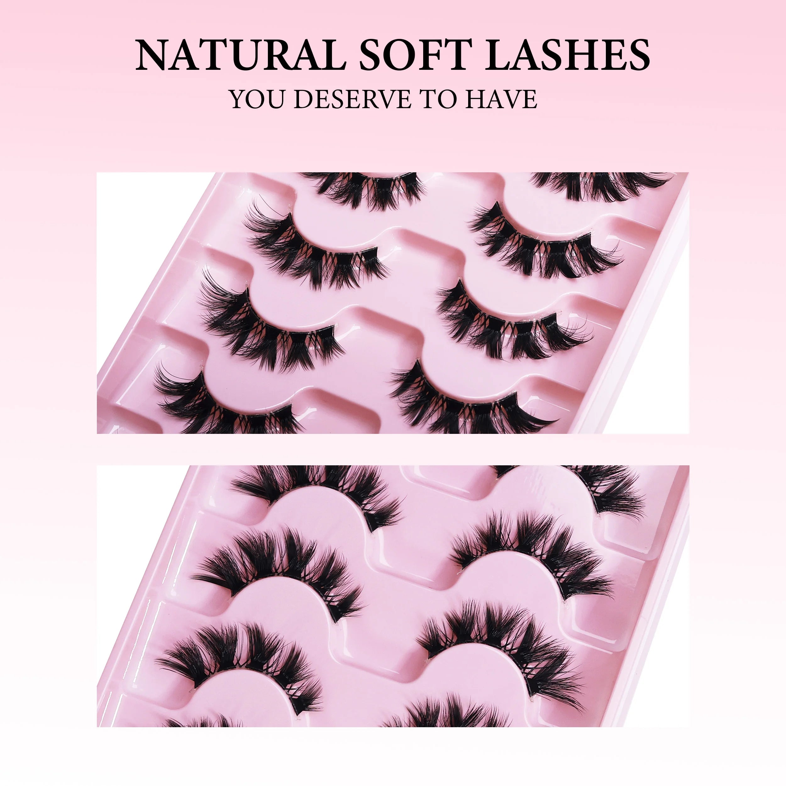 MIOFIA 6 Pairs Natural Fluffy Fake Eyelashes Wispy 3D Mink Lashes Lightweight Soft Reusable Cat Eye Fake Lashes Makeup Tool
