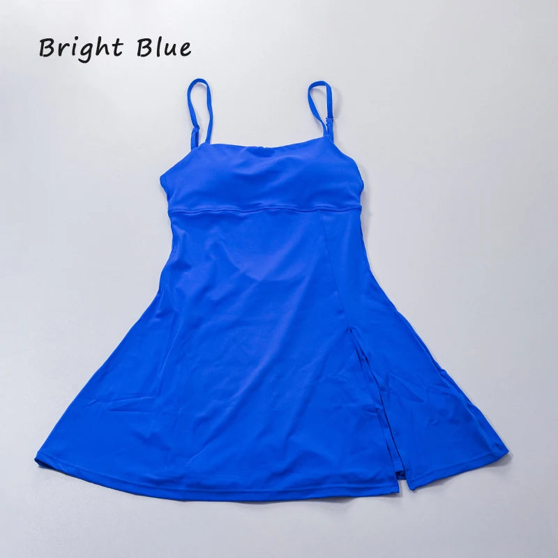 QINACTIVE Women's sports beautiful back dress Removable chest cushion cushion breathable outdoor yoga tennis skirt