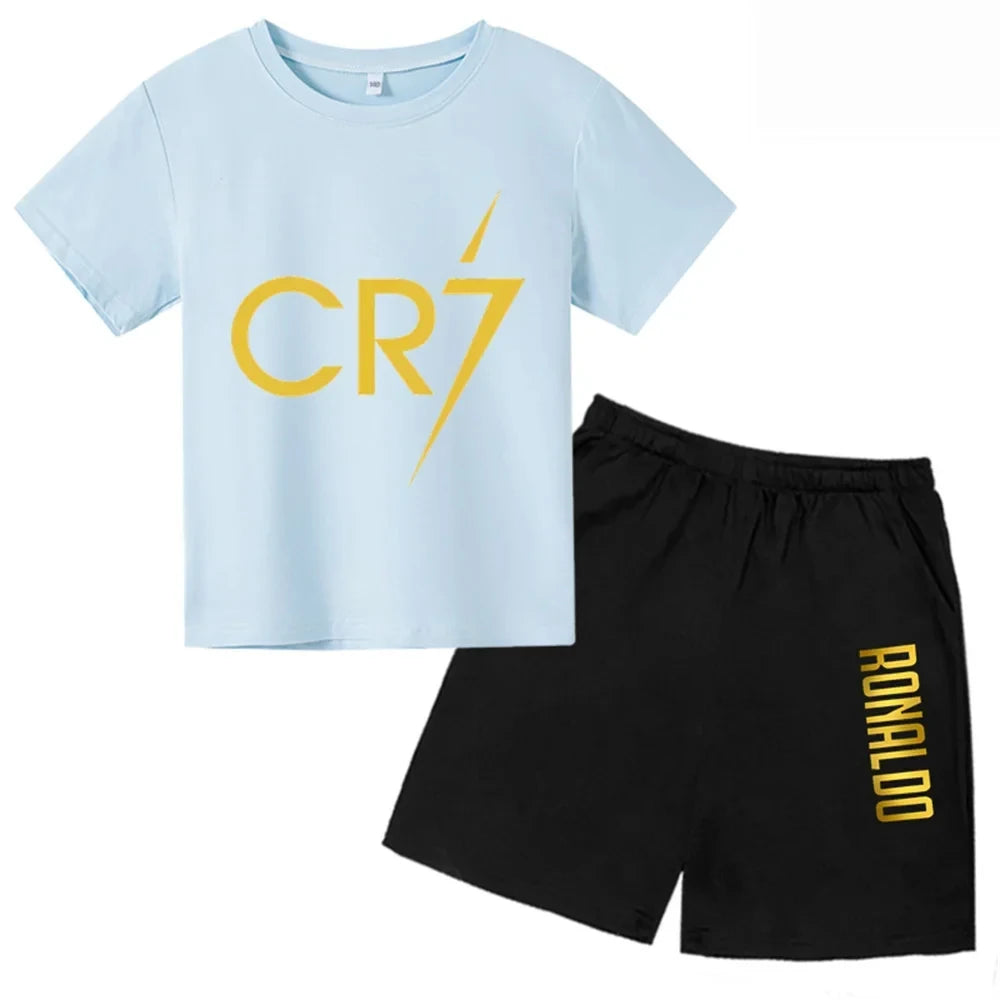 3D kids T-shirt Summer CR7 Star Print Top/Shorts  Boys/Girls Preschool 3-13Y Birthday Gift Sunshine Casual Round Neck Sports Set