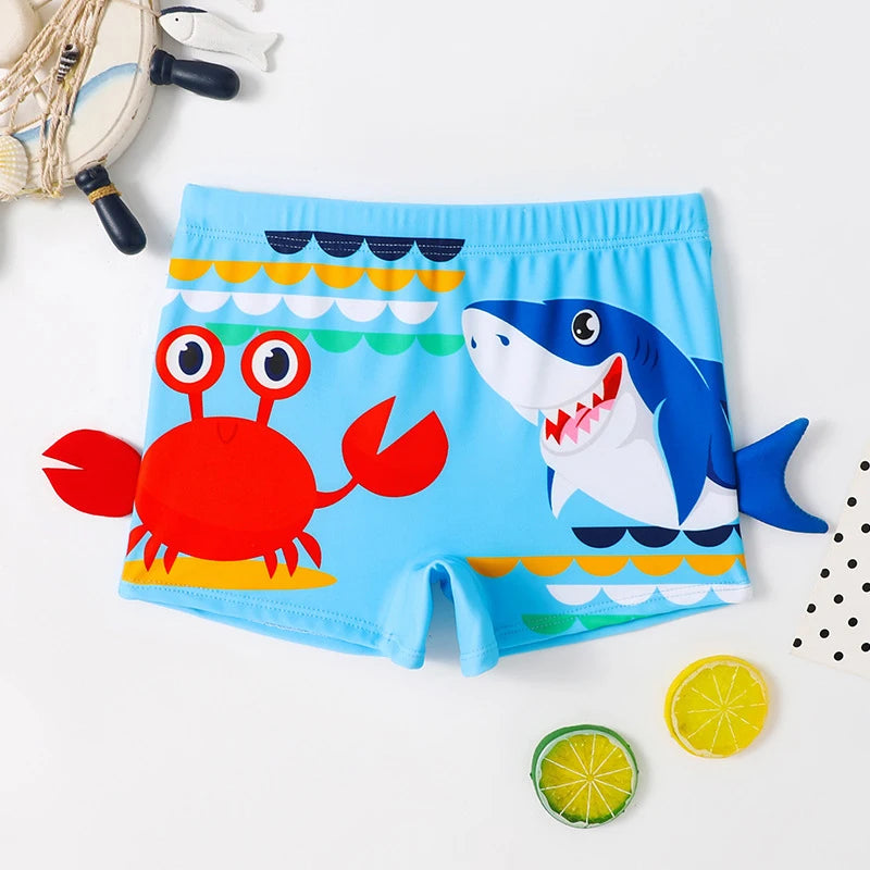 Boys Beach Trunks Toddler Boy Cartoon Crab And Shark Graphic Swim Shorts Wth Hat 2pcs Set For Swimming Beach Kids Summer Clothes