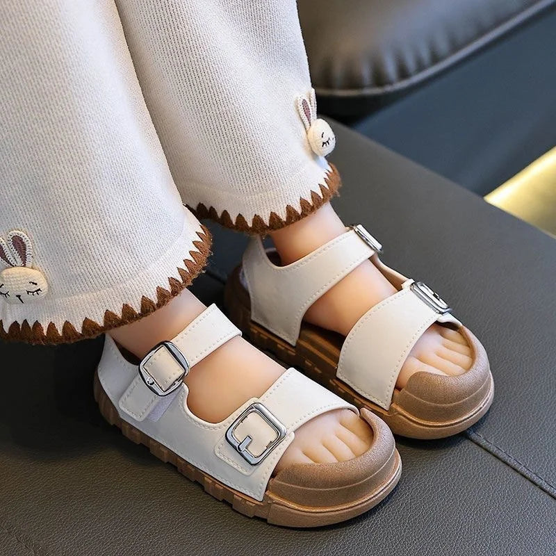 2025 Summer New Children Sandals Fashion College Style Boys Girls Soft Bottom Sandals Simple Solid Color Kids Anti Kick Sandals