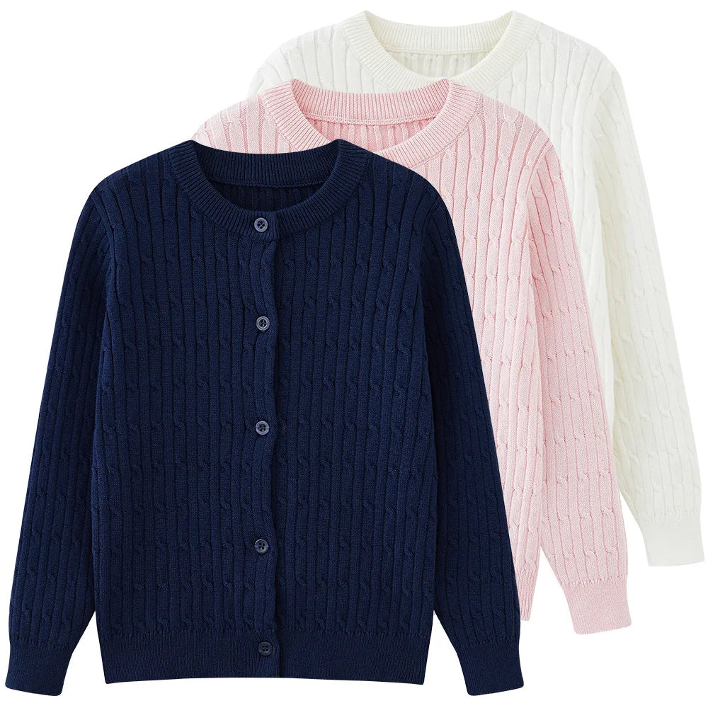 Girls Knit Cardigan Kids Button Long Sleeve Knit Sweater Clothes Cord Knit Sweater