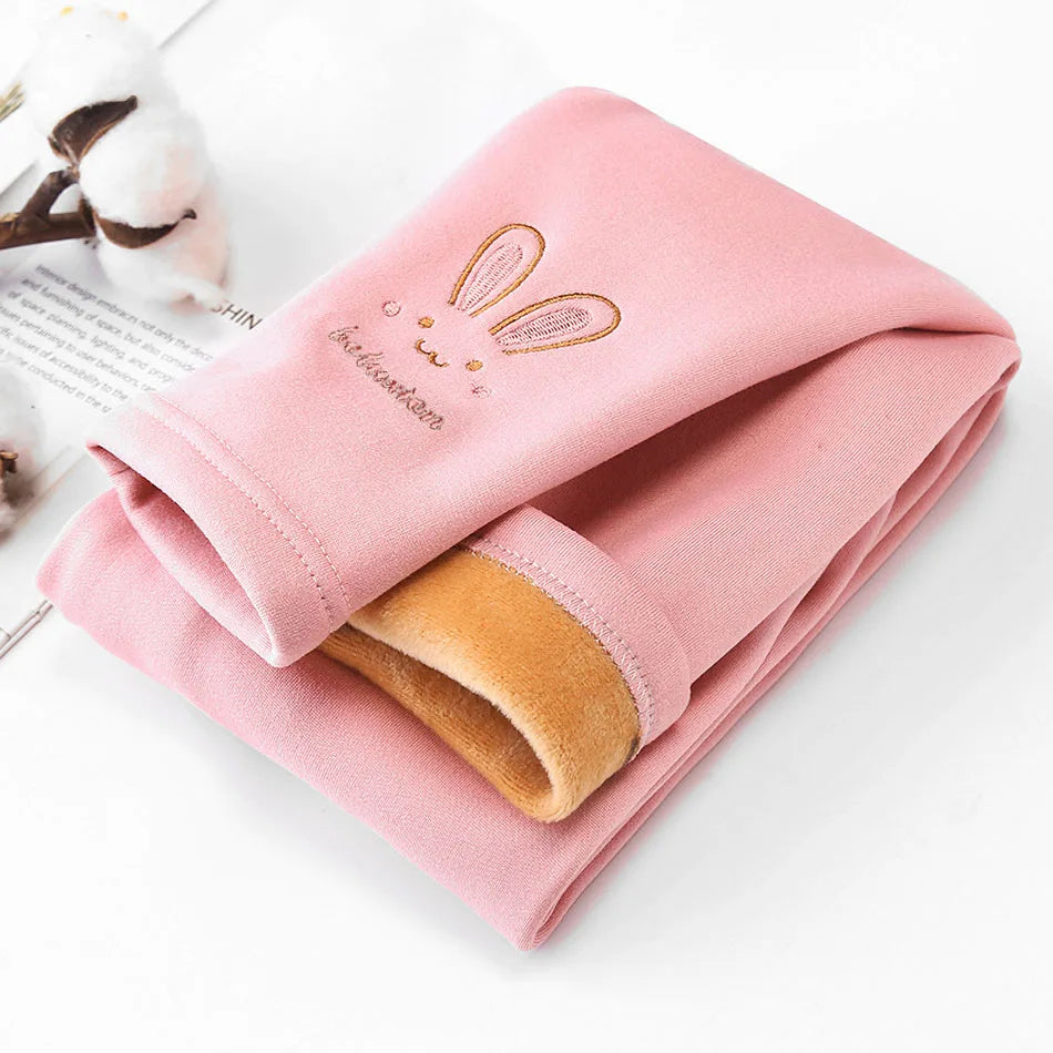 2026 Children Leggings Girls Fleece Lined Thermal Bottoms Baby Casual Trousers Kids Warm Pants Elastic Bunny Tights 3-8 Years