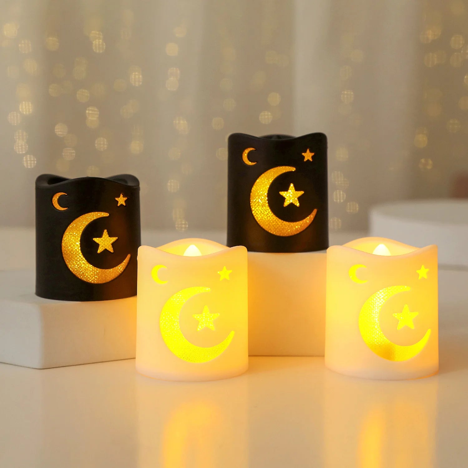 4PCS Ramadan Decoration LED Moon Star Castle Candle Lantern Lights EID Mubarak Decorations for Home 2026 Muslim Party Supplies