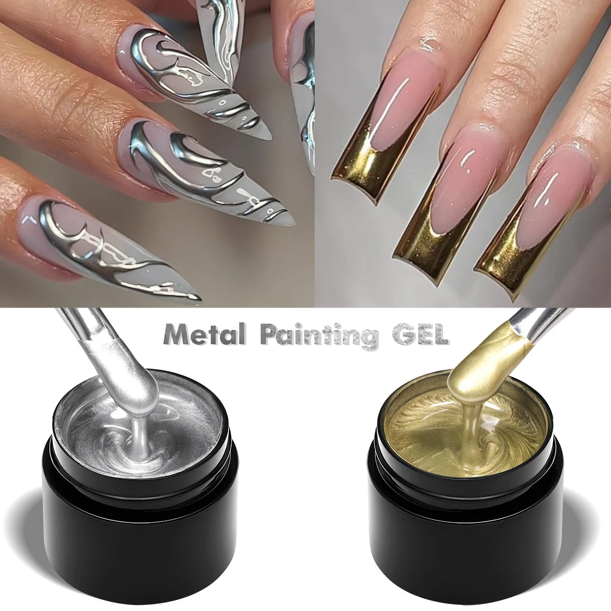 2/3pc Metal Painting Nail Gel Polish Set Gold Silver DIY Nail Art Supplies Varnish Semi Permanent UV/LED Manicure Gel Design