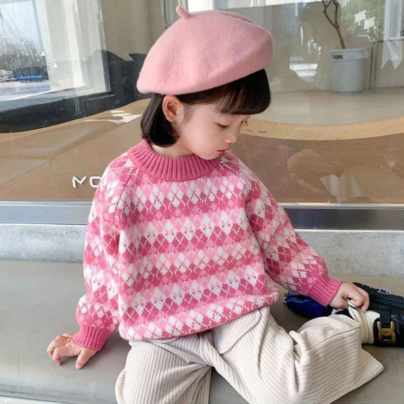 Girls' Sweater Thickened Autumn/Winter New Fashionable Versatile Children's Knitted Sweater Girls' Top Sweet and Cute