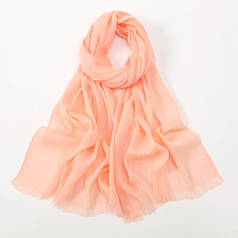 Plain Bamboo Cotton Hijab Scarves Women Solid Color Crinkle Turban Remove Edge Soft Cotton Premium Quality Hijab Shawl