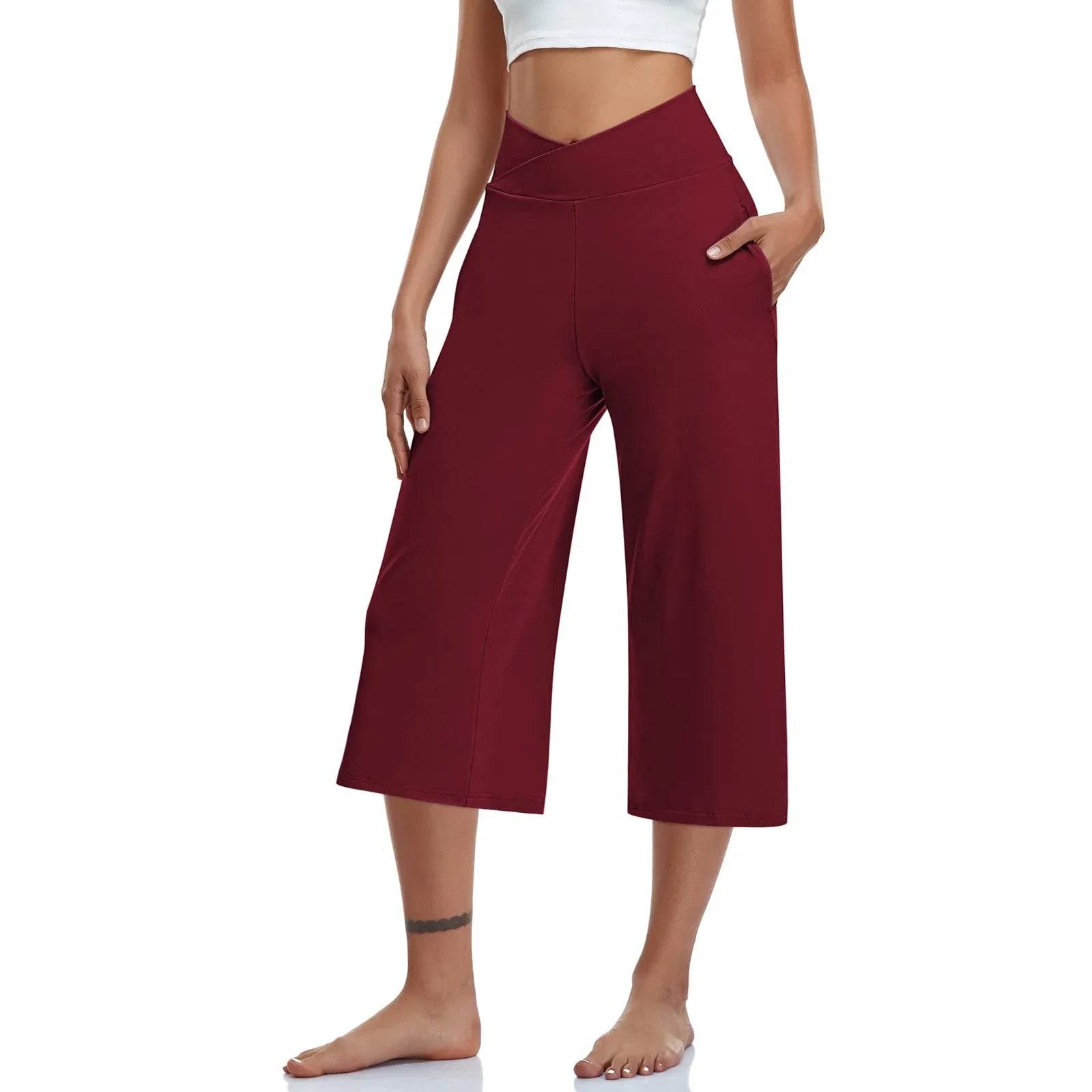 Summer Sports Pants Women'S Elastic High Waisted Casual Pants 3/4 Long Pants Solid Color Slim Fit Capris Yoga Pants Jogging Pant
