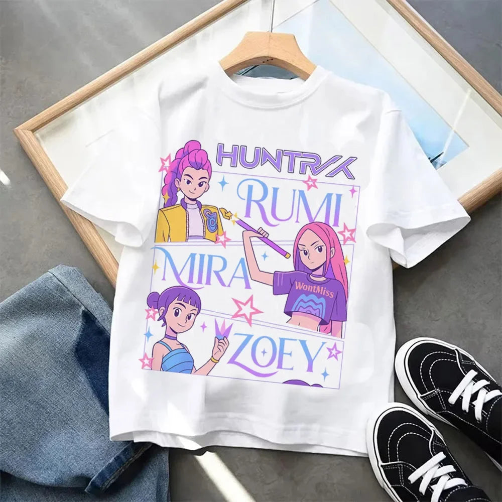 Summer Kpop Demon Hunters Children's Clothing Short Sleeve T-shirt Kpop Demon Hunters Tiger Harajuku Tshirt for Boys Girls Gift