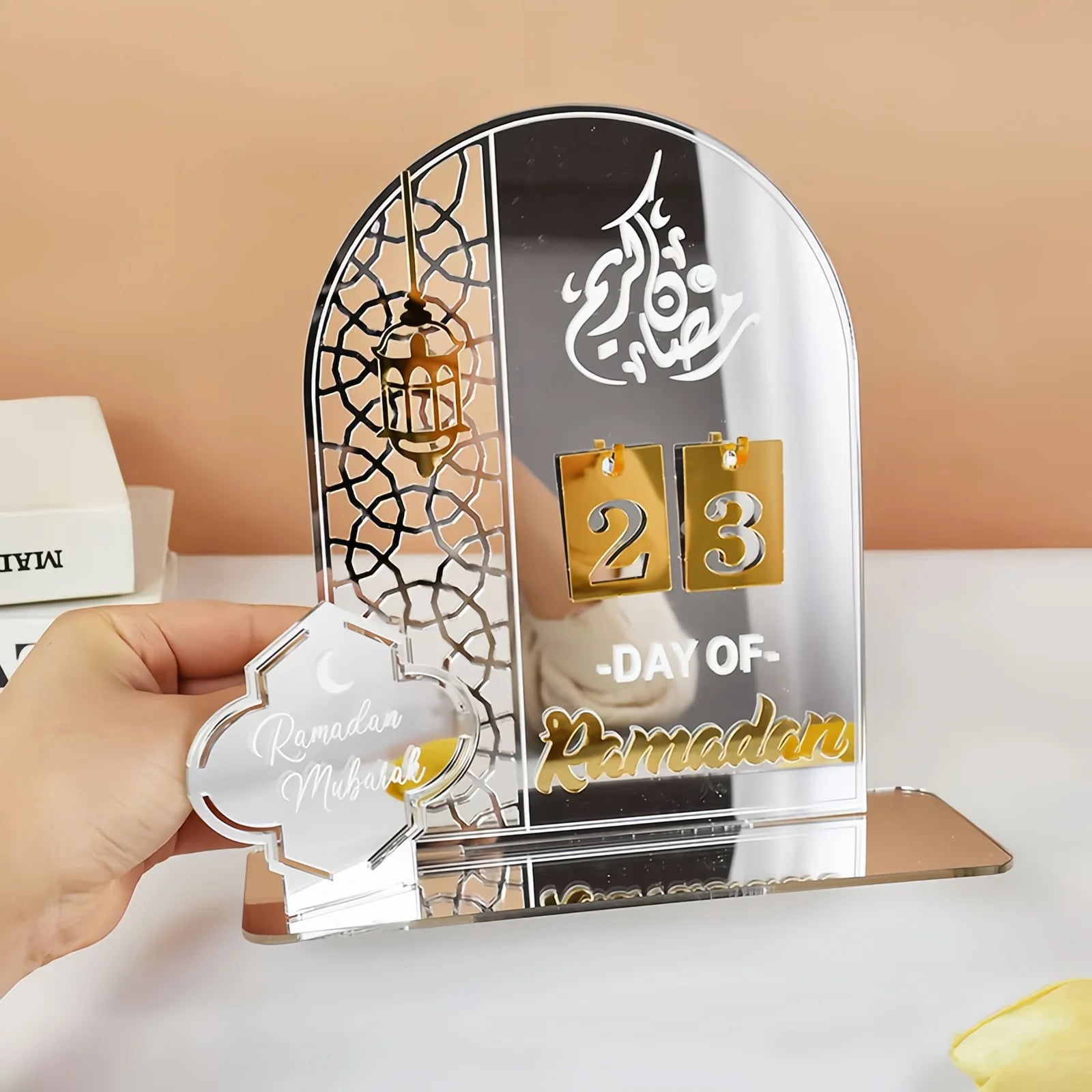 1set Acrylic Ramadan Countdown Calendar Gifts Day of Ramadan Calendar with Replacing Number 2026 Eid Mubarak Home Decoration