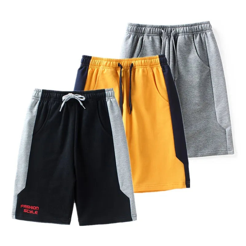 2025 New Summer Kids Boys Knitted Shorts Patchwork Striped Soft Cotton Sporty Shorts For Teenagers Big Boys 2-14 Years Wear