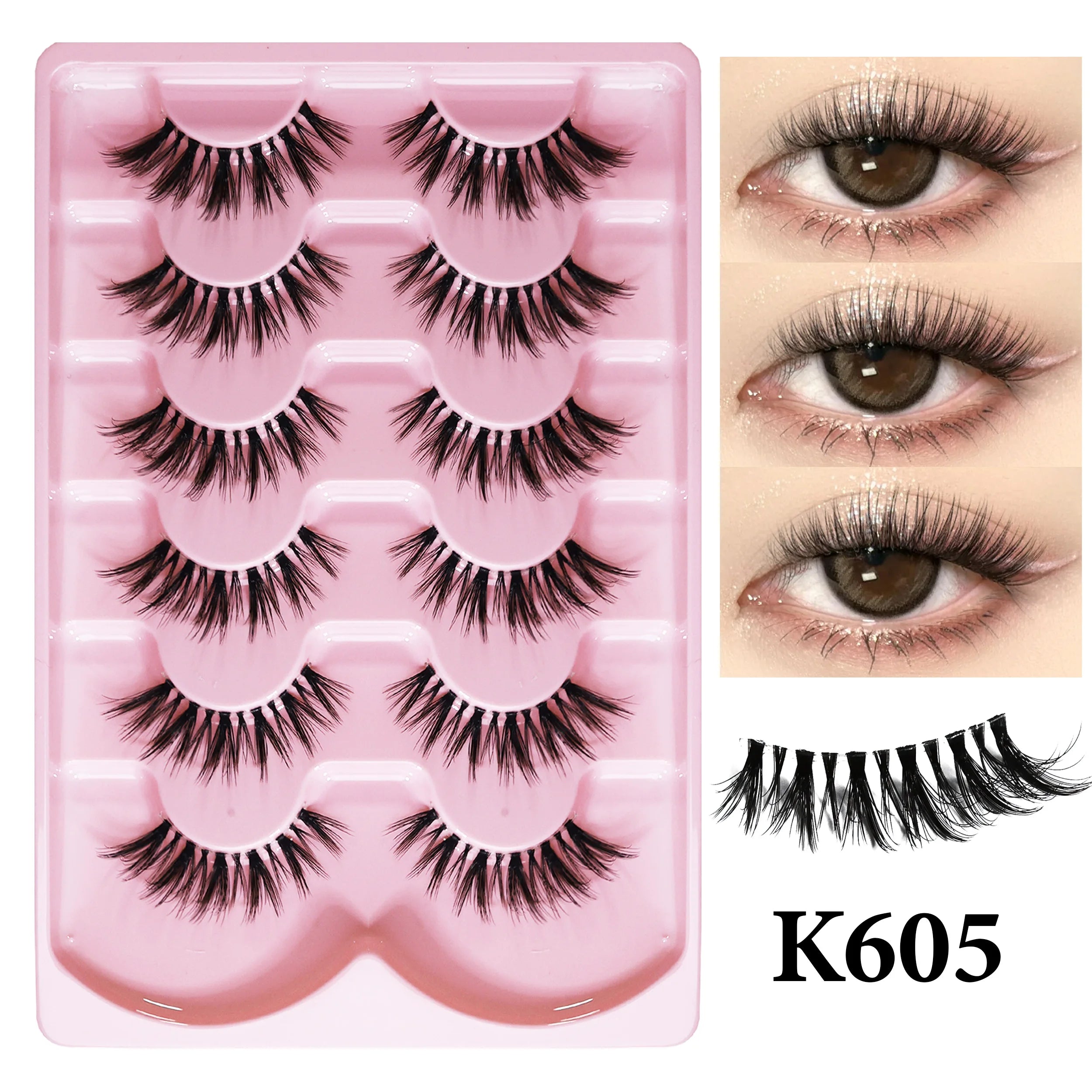 MIOFIA 6 Pairs Natural Fluffy Fake Eyelashes Wispy 3D Mink Lashes Lightweight Soft Reusable Cat Eye Fake Lashes Makeup Tool