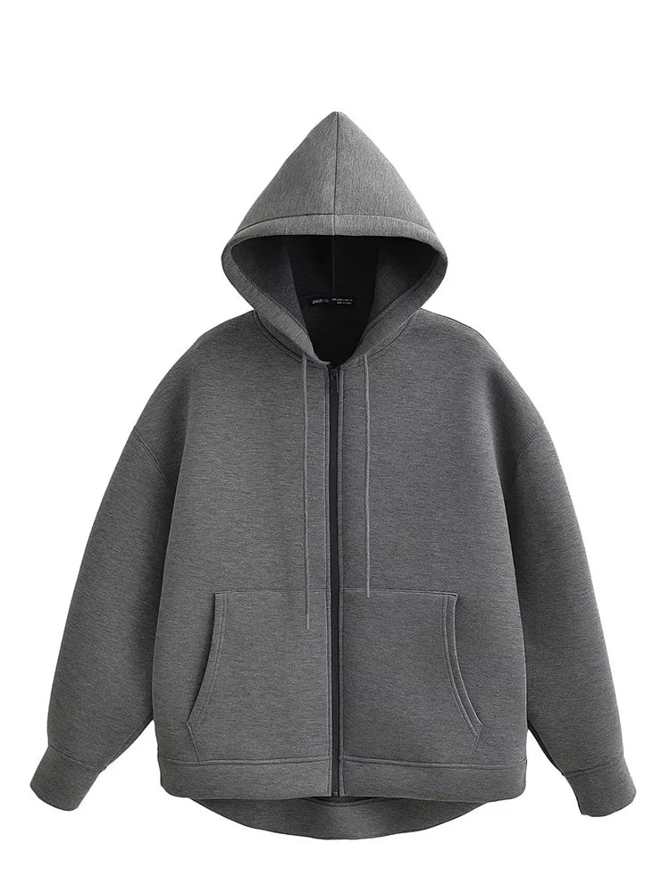 Loose Fit Hooded Zipper Jacket