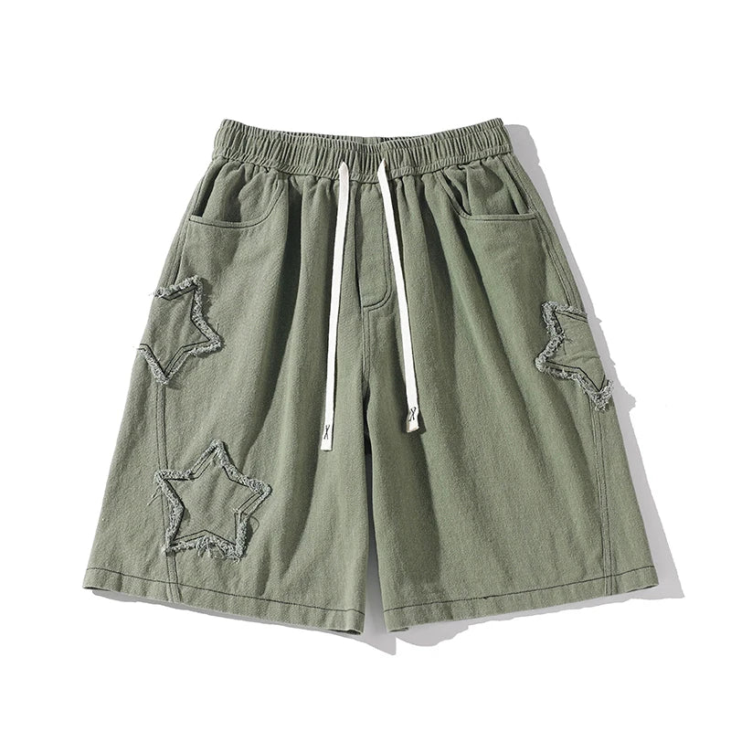 Vintage Star Patchwork Shorts Men Summer All-match Hot Sale