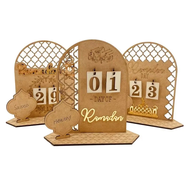 DIY Wooden Eid Countdown Calendar 2026 Ramadan Craft Ornament Easy To Install Home Party Decoration Islamic Festival Gift Set