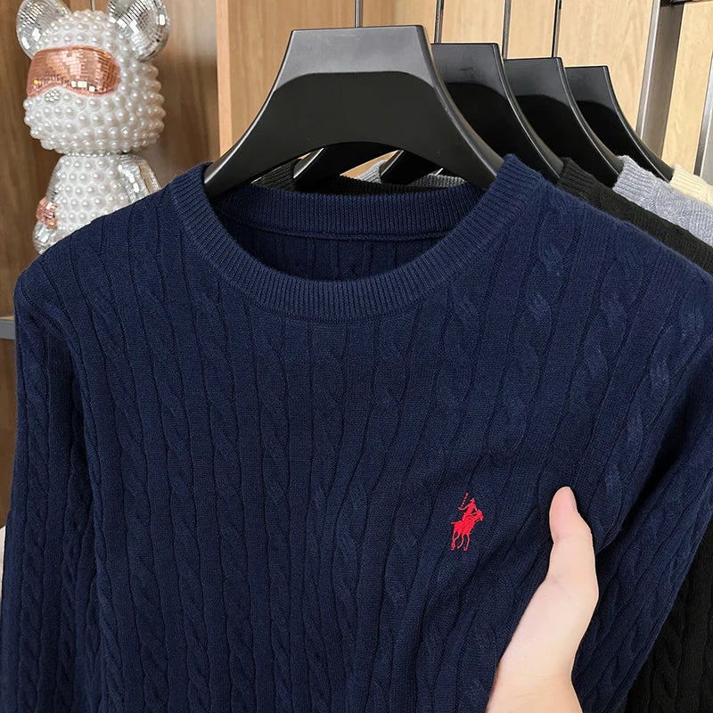 Autumn/Winter 2025 Anti Pilling Sweater Embroidered Fried Dough Twists Solid Long Sleeve Knit Sweater German Velvet Sweater
