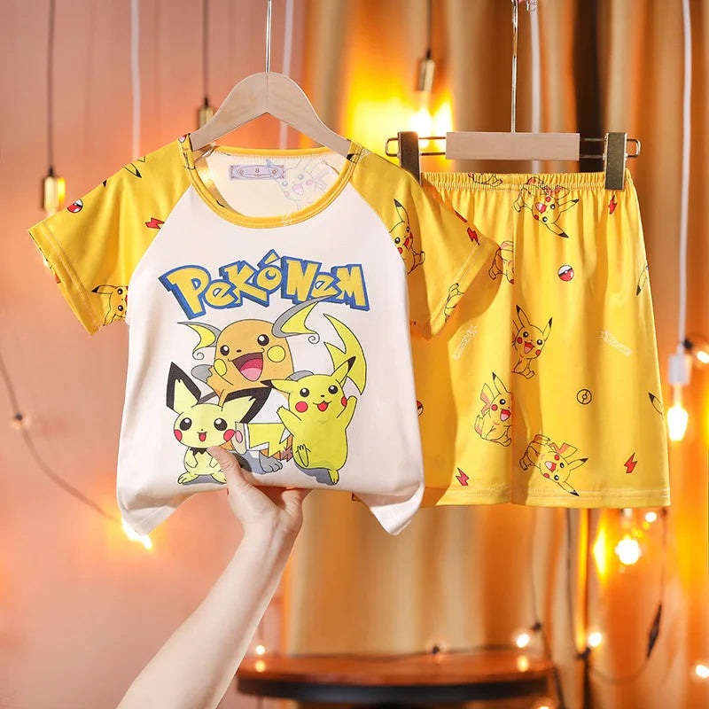 Children Summer Thin Short Sleeve Pajama Sets for Boys and Girls Suitable for Medium and Older Kids Ideal for Homewear