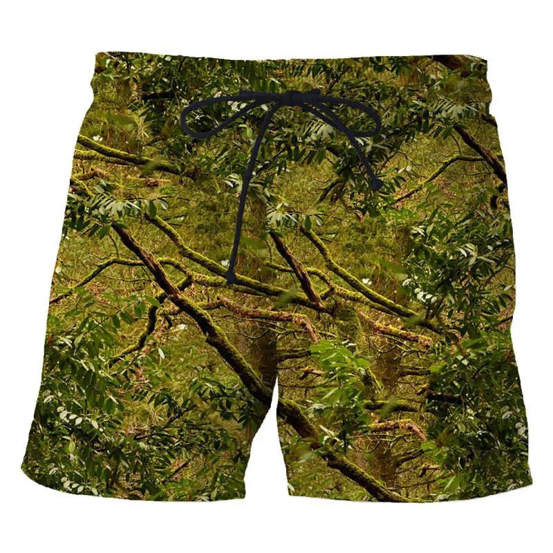 3d Camouflage Tree Leaves Printed Men's Short Pants Casual Personality Cool Camo Beach Shorts Oversized Fashion Board Shorts