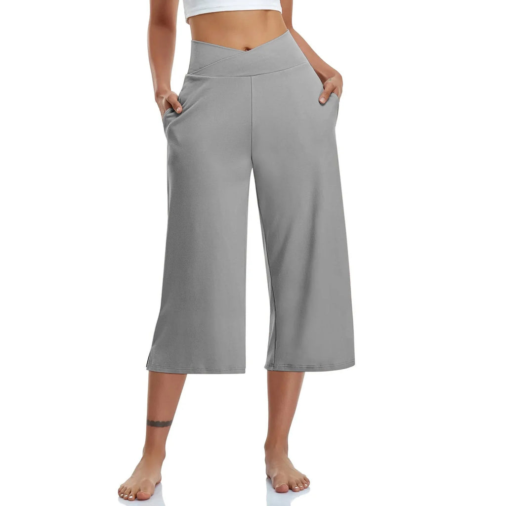 Summer Sports Pants Women'S Elastic High Waisted Casual Pants 3/4 Long Pants Solid Color Slim Fit Capris Yoga Pants Jogging Pant