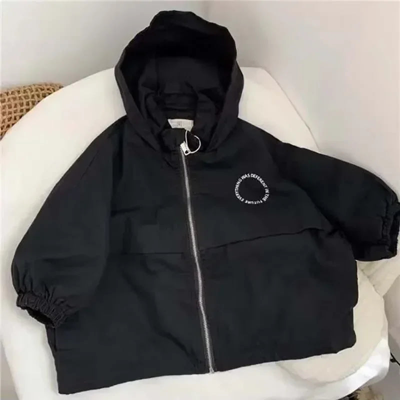 Kids Letter Hooded Windbreaker