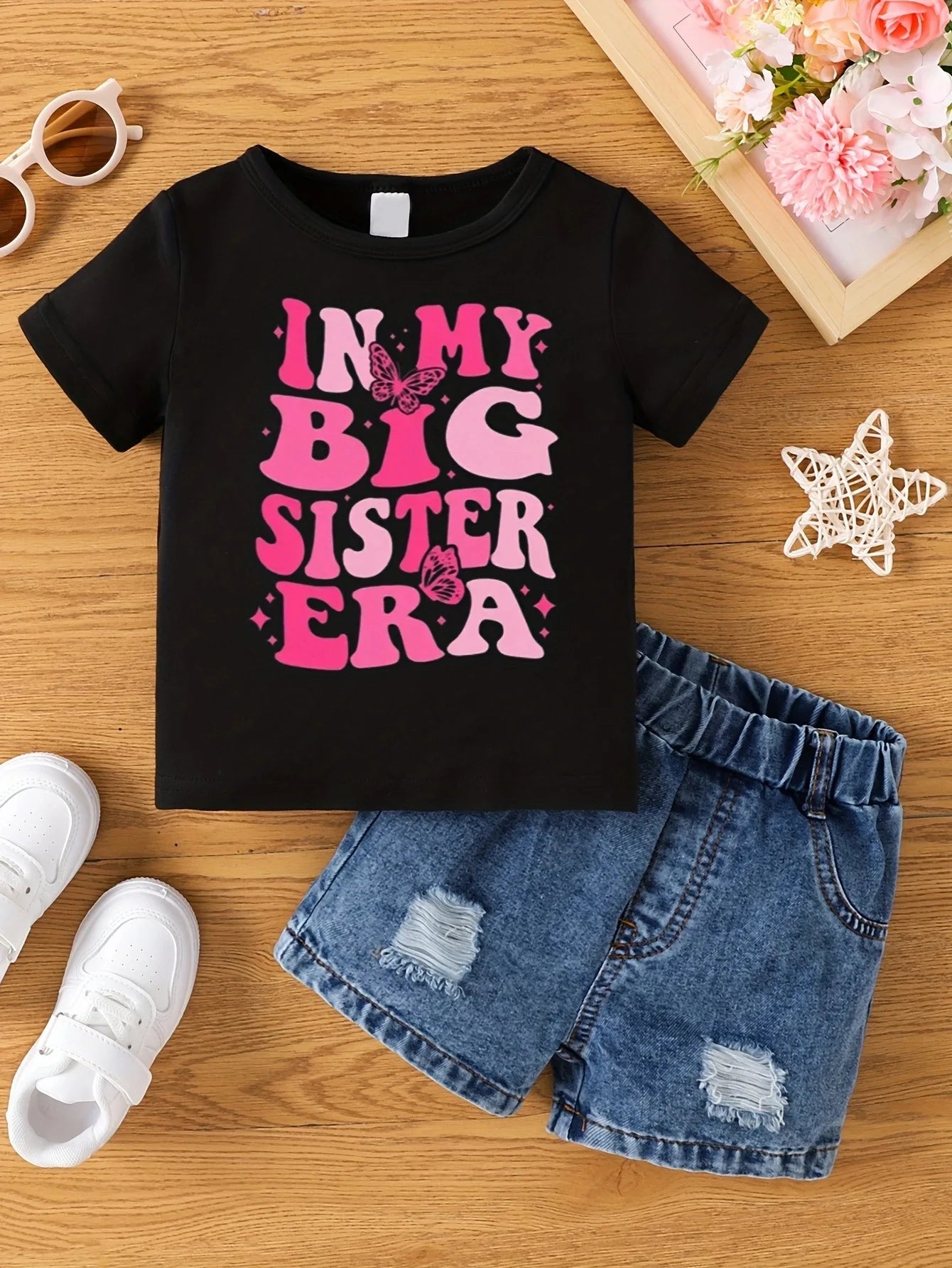 Aby Boys and Girls Summer Hot Painted Round Neck Short-sleeved Top Girls    Just T-shirts. Shorts not included