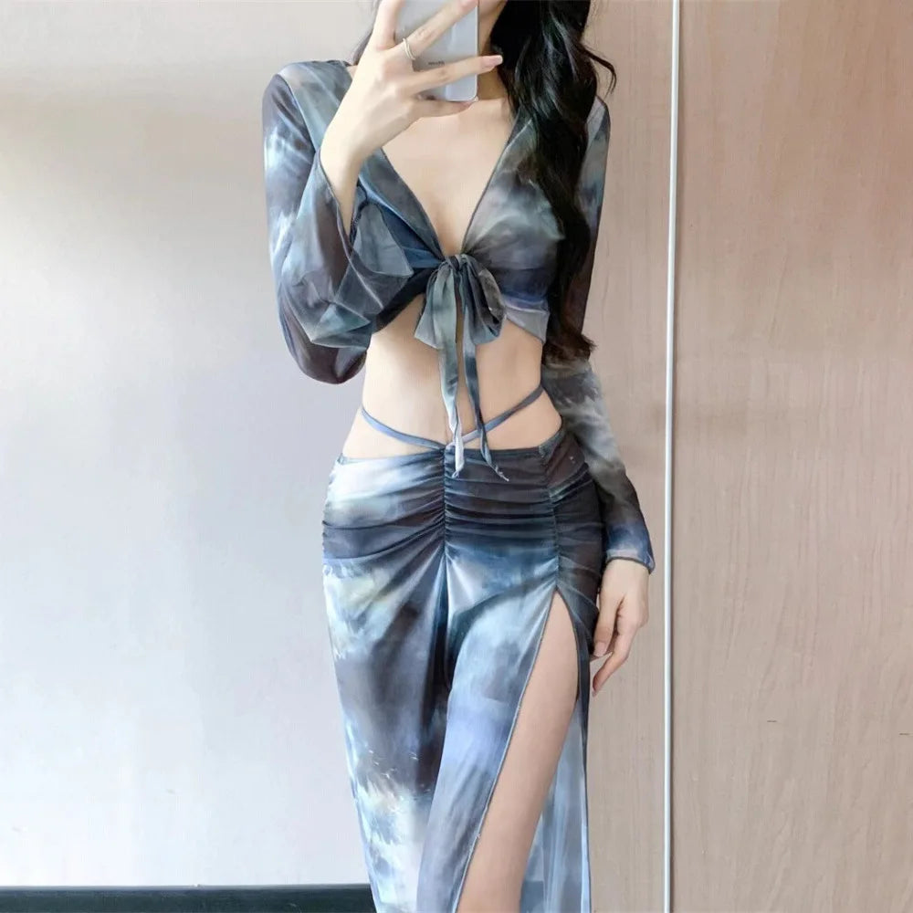 Bikini Swimsuit Women's Hot Sale Of The Season New Separate Four-piece Long Skirt Sexy Slimming Hot Spring Bathing Suit for V...