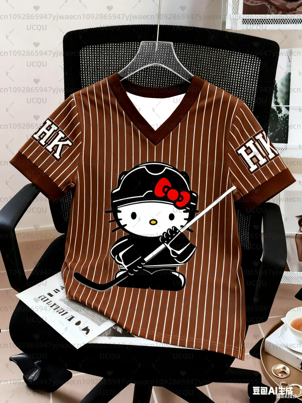 Kids Fashion Women's Boy Girls' Hello Kitty Ice Hockey T-shirt Pink V-Neck Top Graphic Plus Size Short Sleeve Men's T-shirt