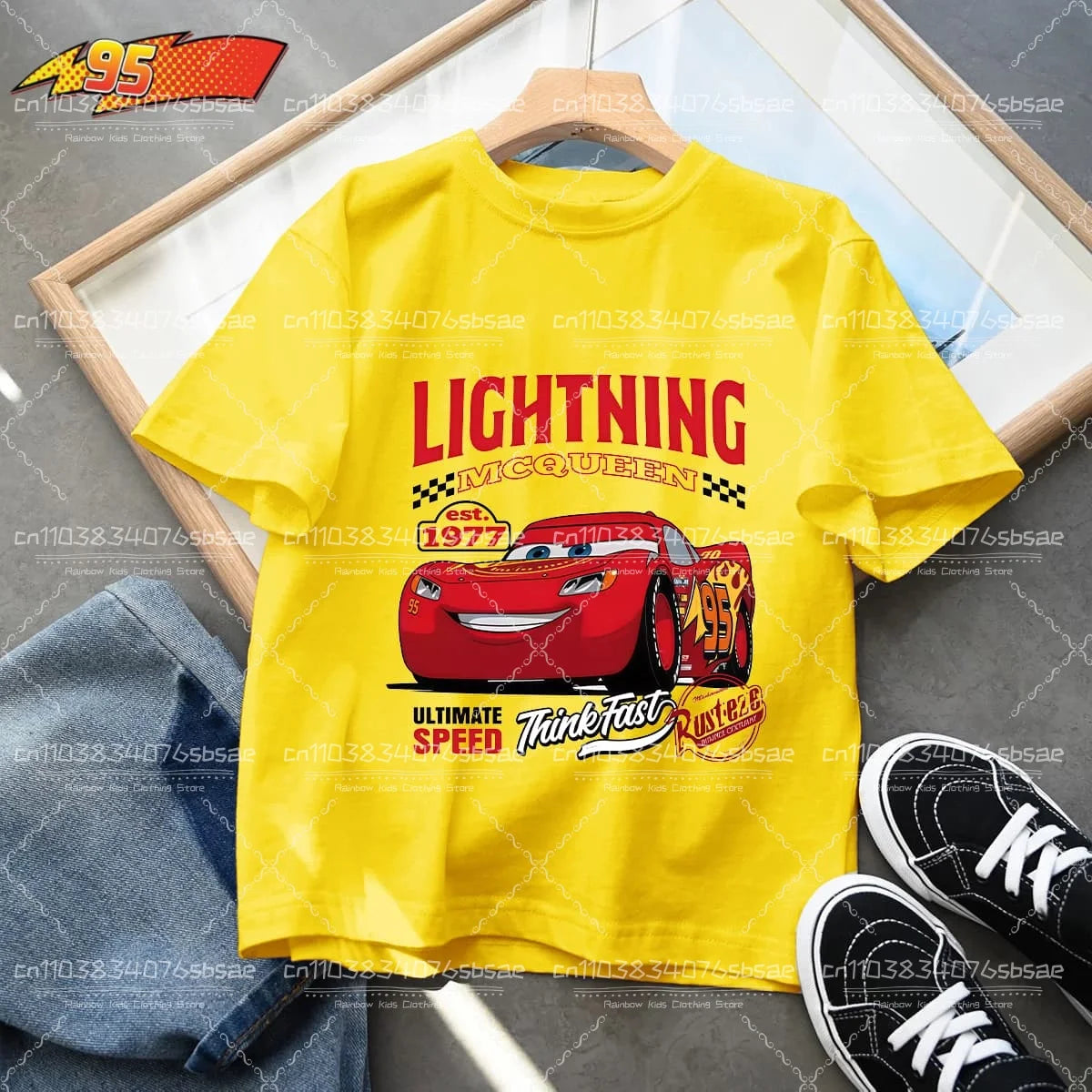 2025 Disney Summer Kids T-shirt Short Sleeve Top Cartoon Cars Pixar Lightning McQueen Printed Boys Clothes Baby Tops 4-10 Years