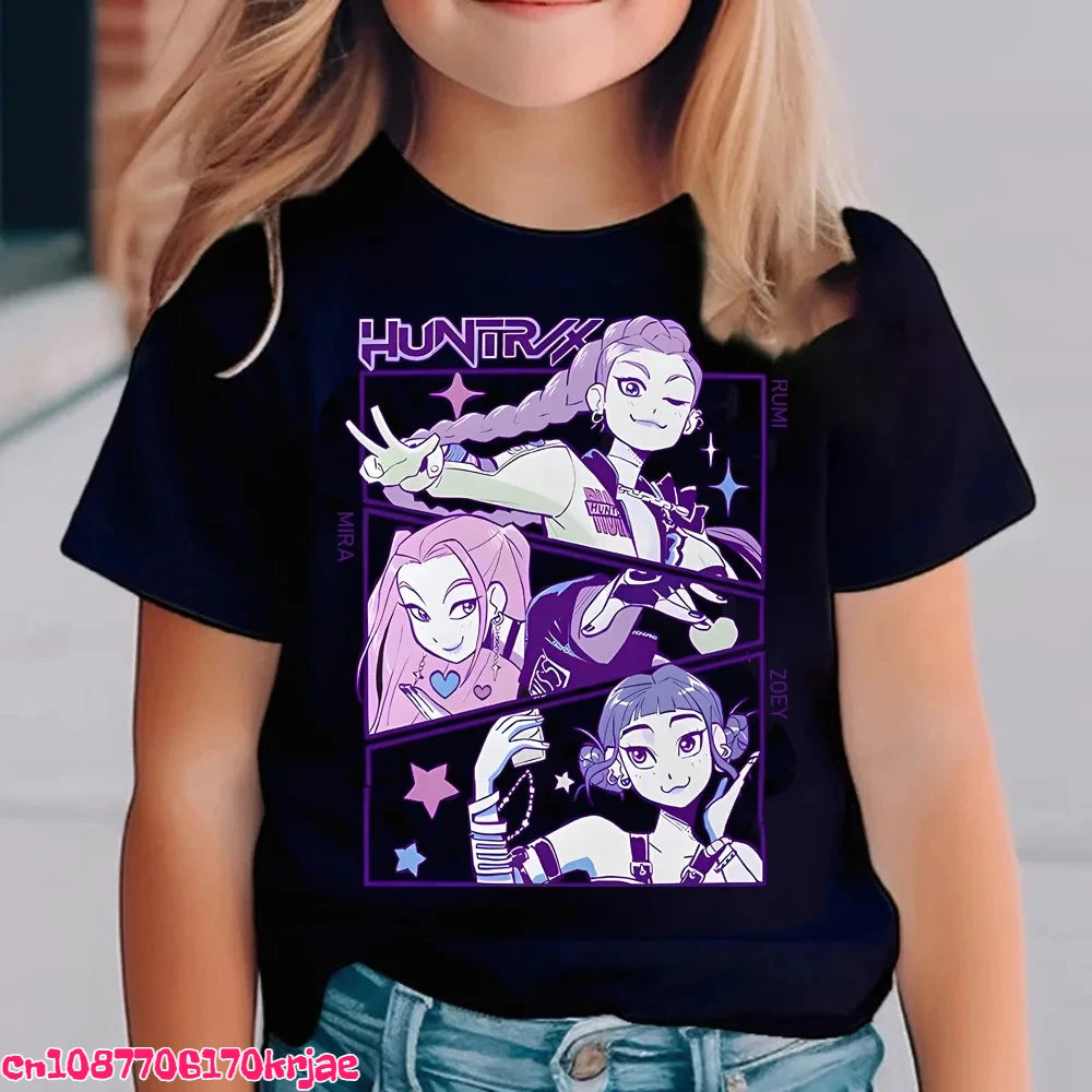 Hot Kpop Demon Hunters Children's T Shirt Short Sleeve Boys Kdis T-shirt Cute Kpop Demon Hunters Harajuku Tshirt for Boys Girls
