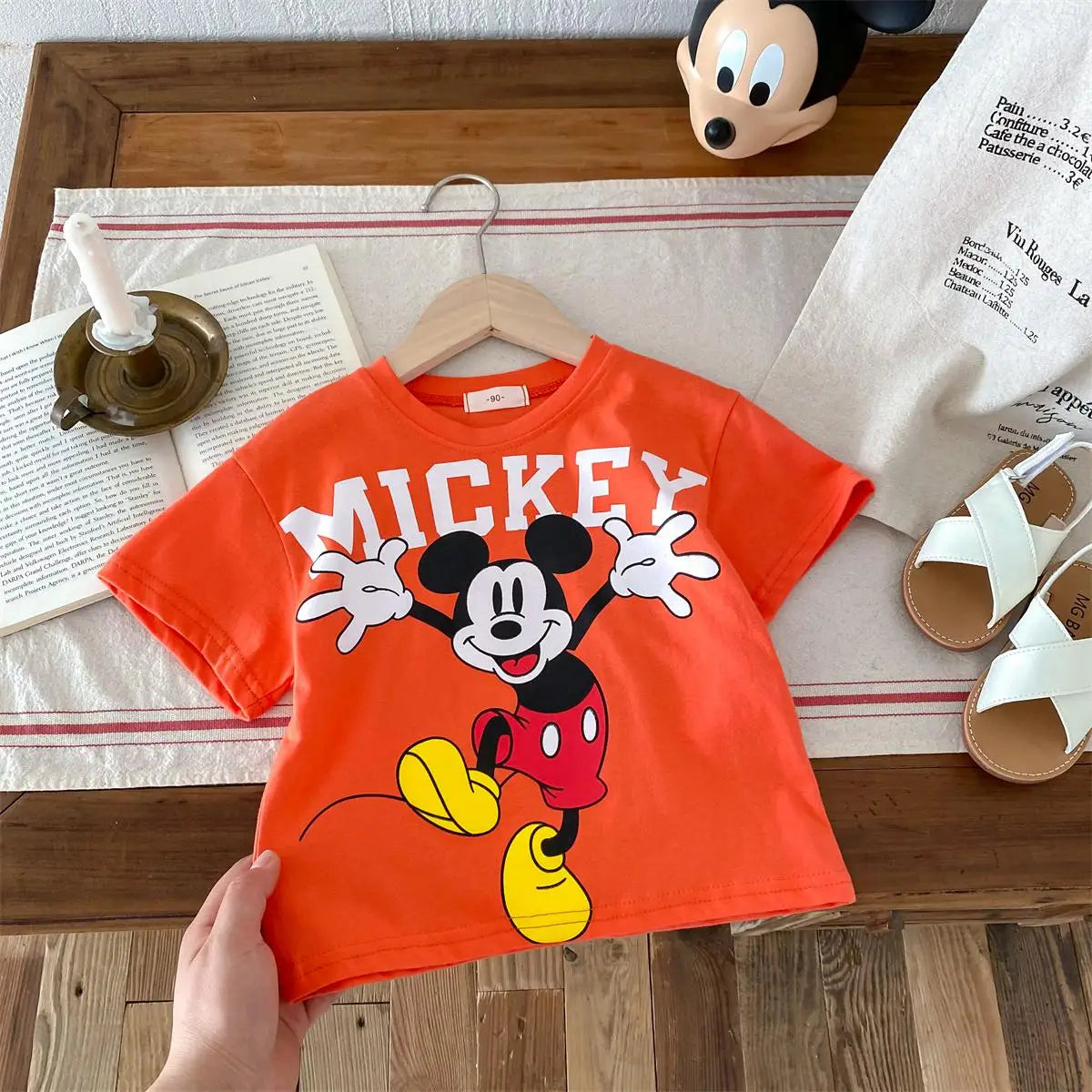 Child Tshirt Printed Summer Mickey Mouse Clothes Disney Children's T-shirt Kids Short Sleeve Tshirt Fashion Casual Wear