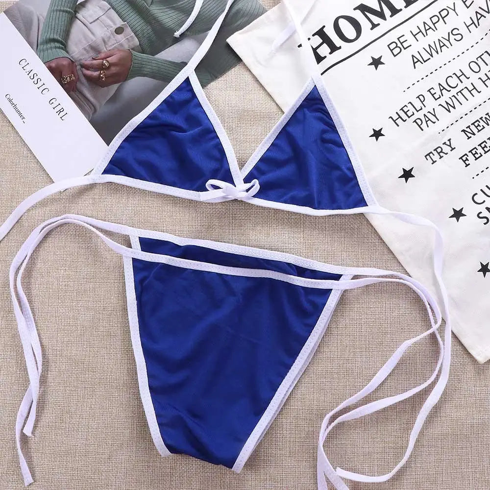 Contrast Binding Triangle Bikini Swimsuit Women Two Piece Swimwear 2023 Bikini Set Summer Beachwear