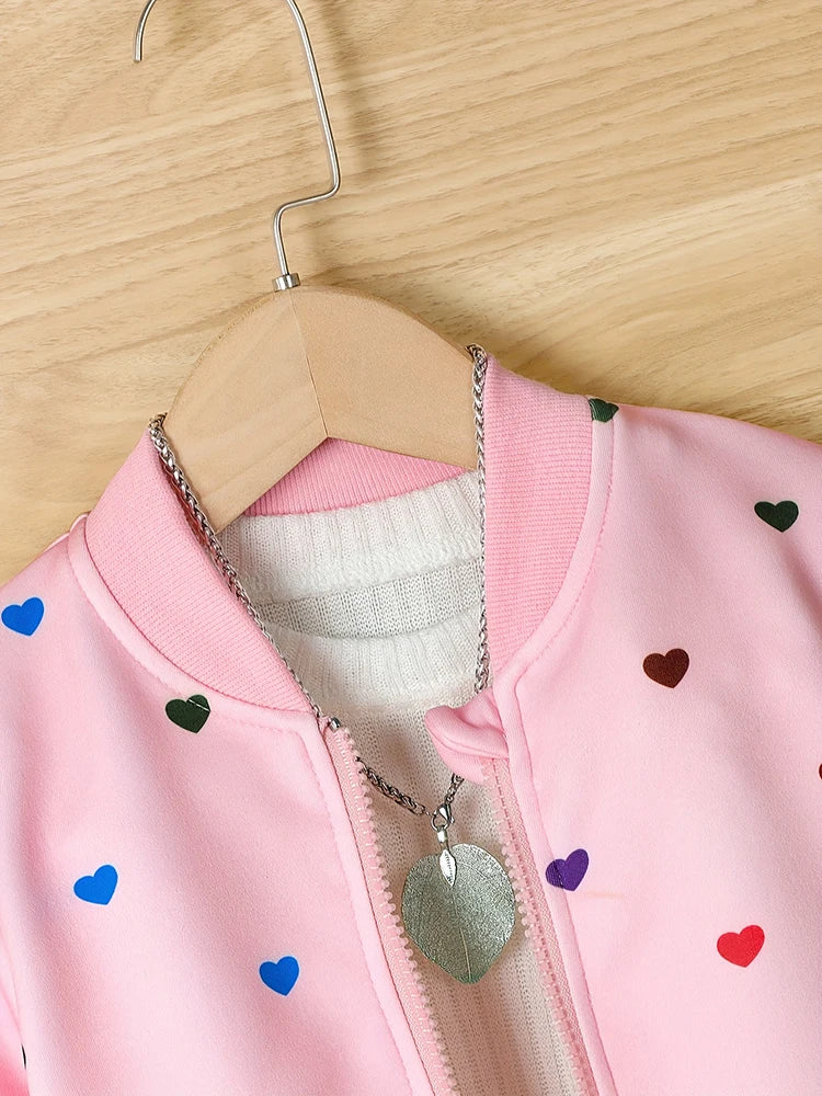 Girls Colorful Love Print Zipper Jacket Children's Spring and Autumn Casual Coat