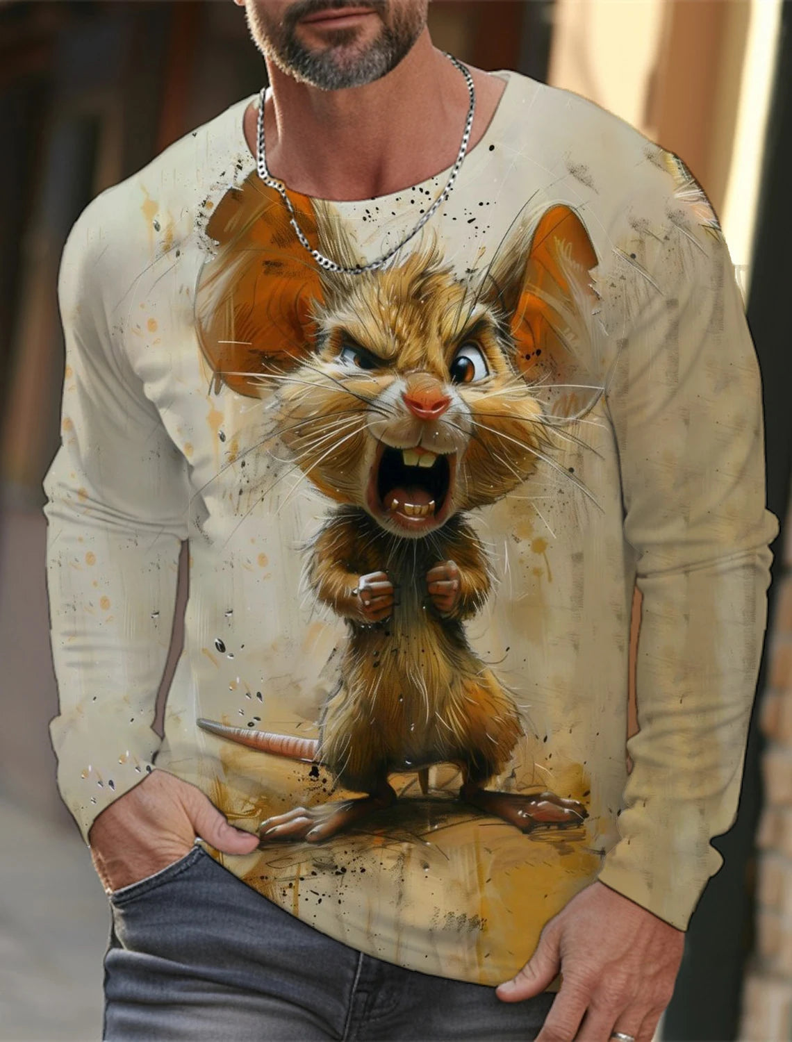 Funny 3D Animal Print Mens T Shirt Hip Hop Trend Harajuku Street Clothes Autumn Loose Top Fashion Cotton Long Sleeve T-shirt Men