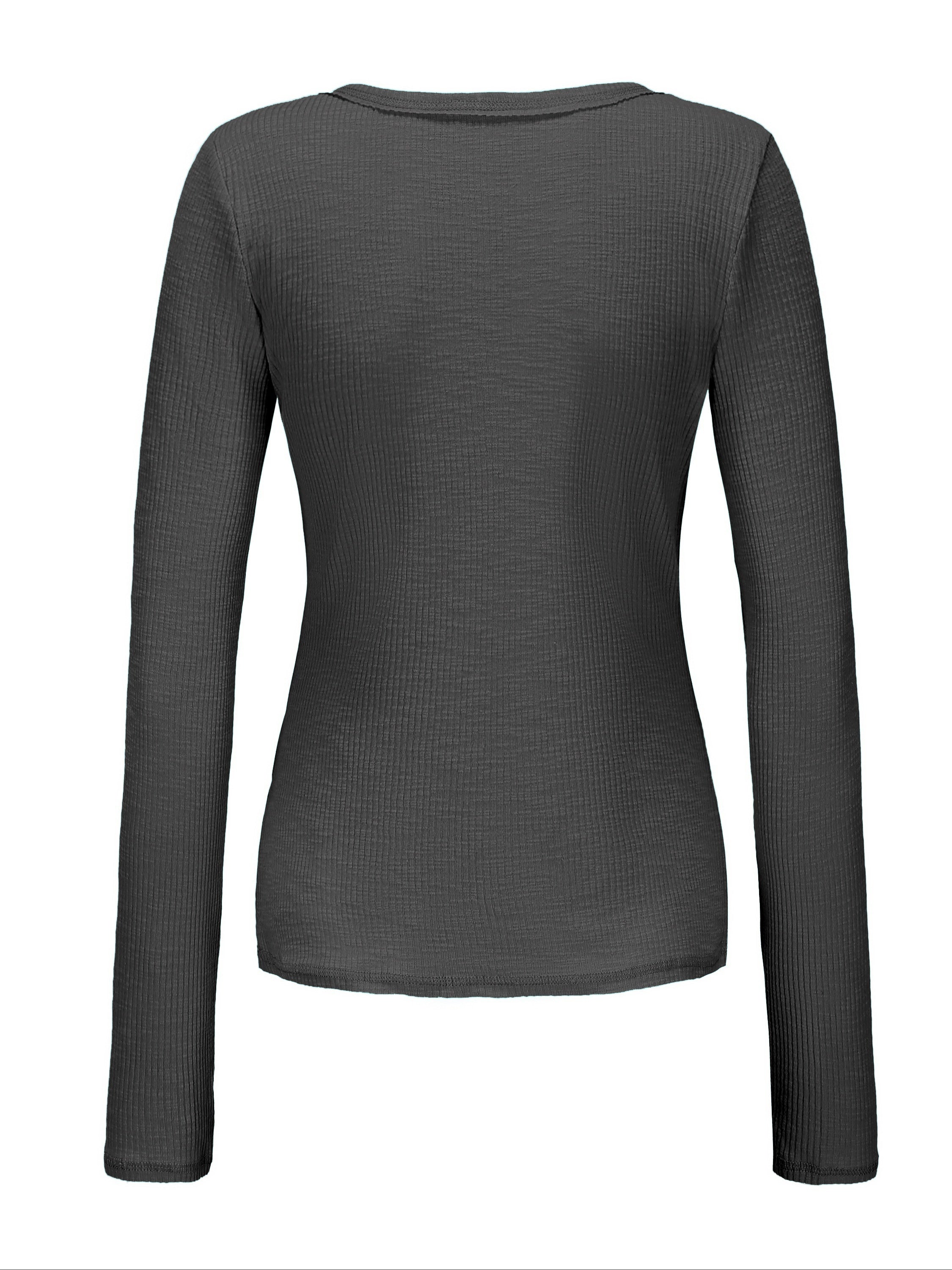 Women's Solid Color Split Neck Long Sleeve T-Shirt, Slim Fit with Stretch, Lightweight Breathable Fabric for Fashionable Spring, Summer, and Autumn Styling