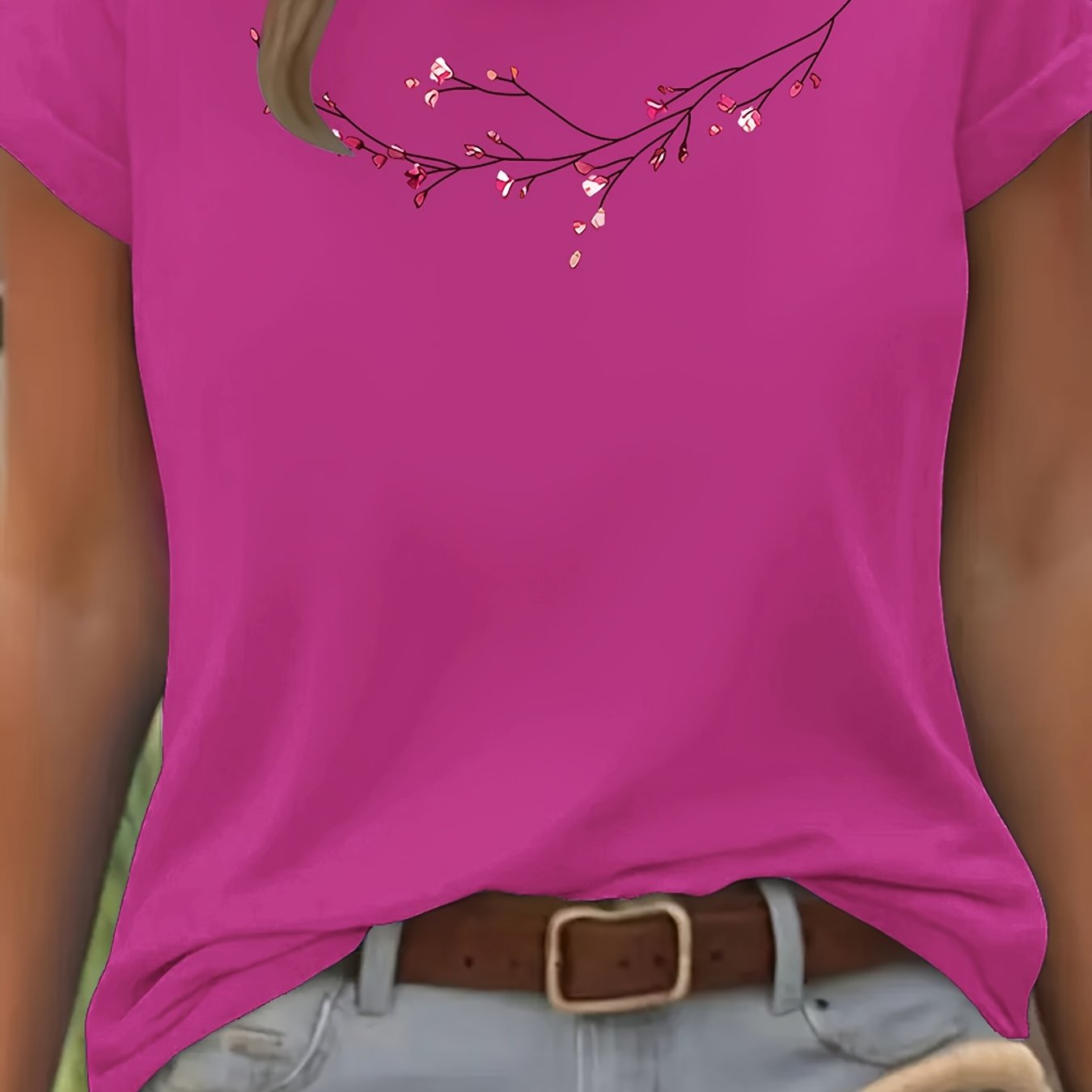 Floral Fashion Art Print Design T-Shirt, Short Sleeve Round Neck Casual Top for Summer Spring Women's Clothing Birthday Gift Friend Present Sister Presents