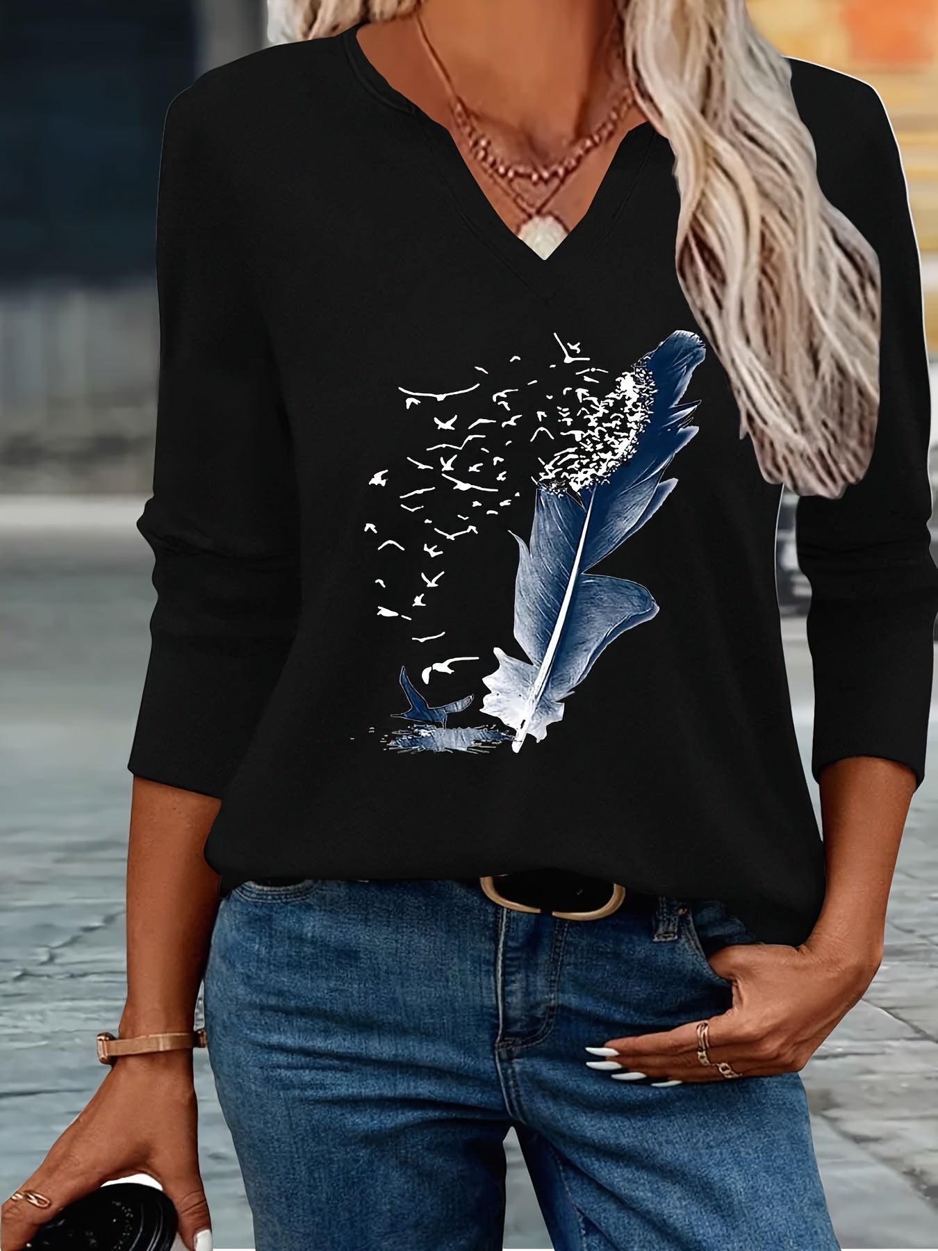 2025 New Style, Print Spring And Summer Fashion Easy Women'S Casual V-Neck Three-Quarter Sleeve T-Shirt 79-A41-544